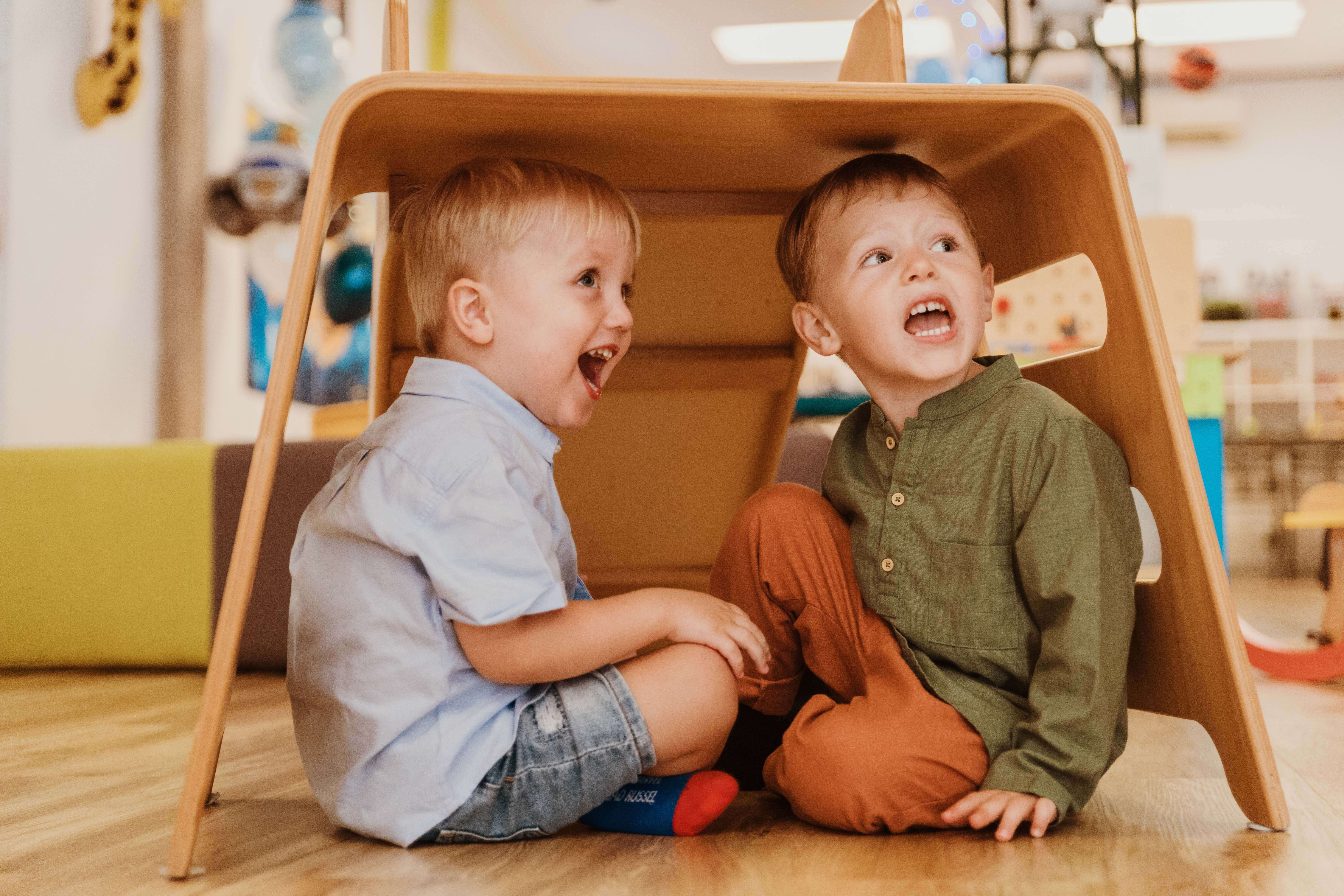 Child playing with party prop